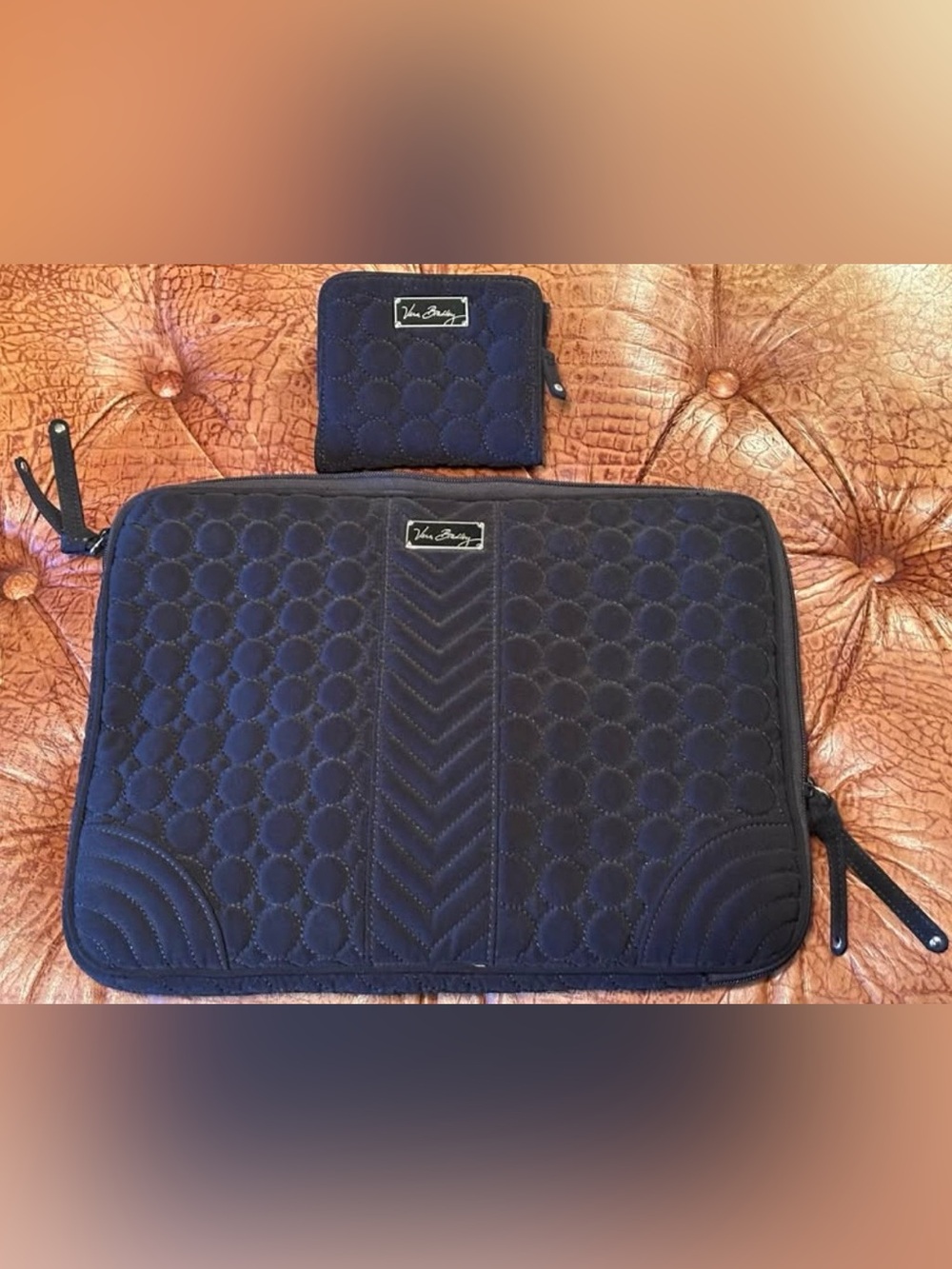 Vera Bradley Quilted Black Laptop Sleeve & Small Wallet Set